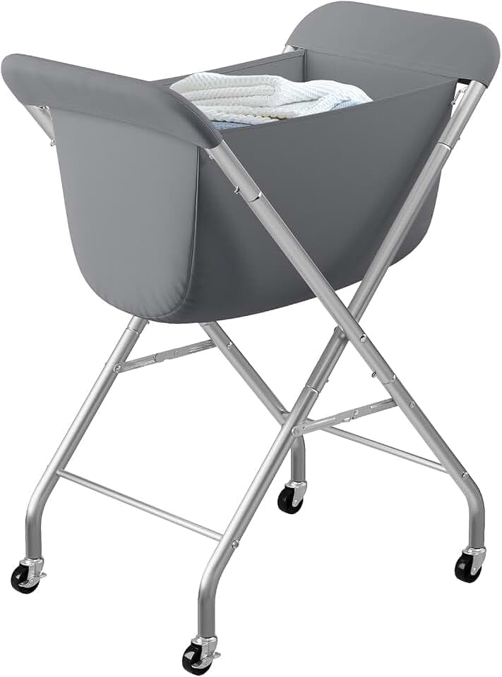 ELYKEN Laundry Basket with Wheels, Collapsible Laundry Hamper, Gray