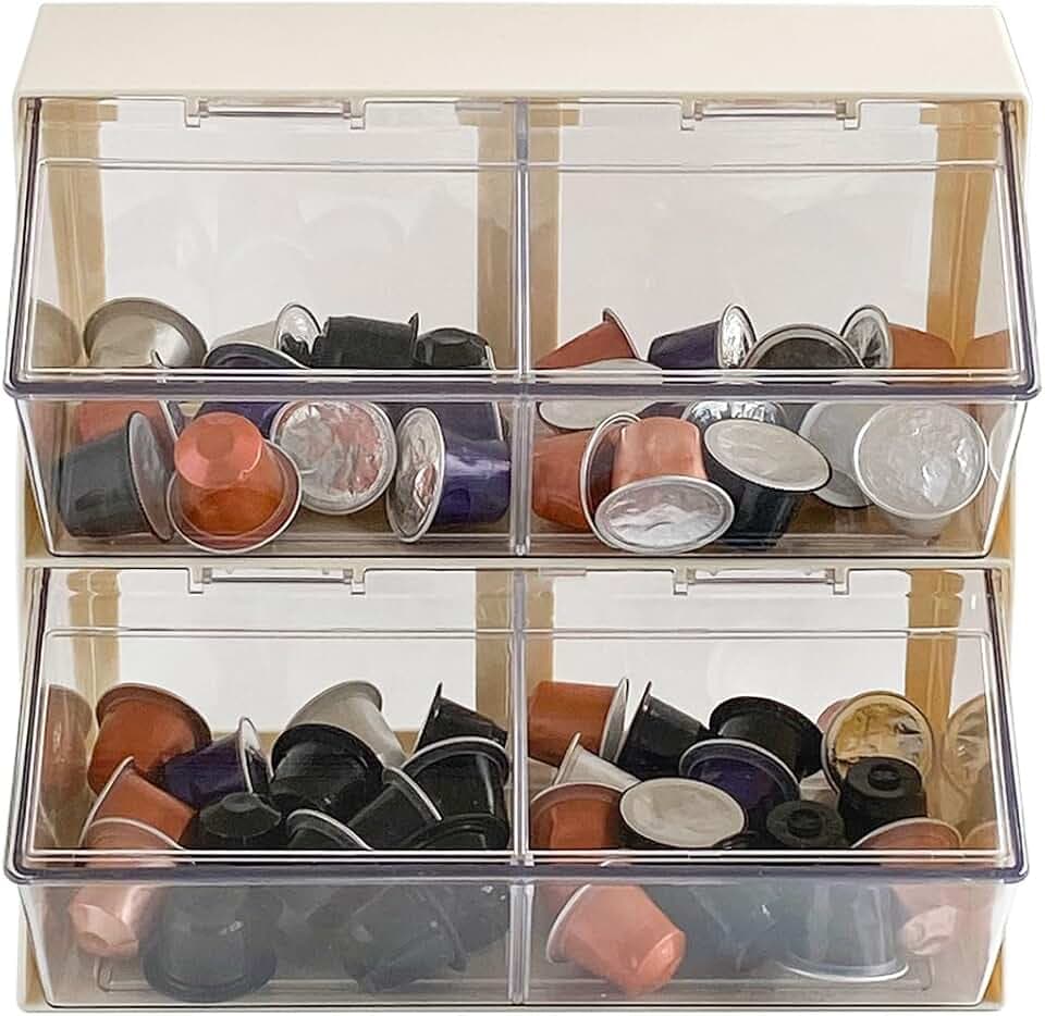Large Coffee Pod and Tea Bags Organizer with Lid, White