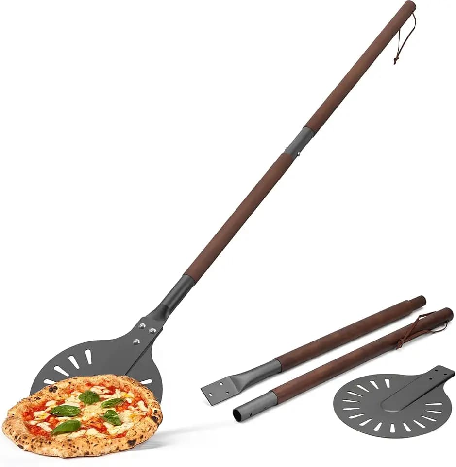 Mimiuo 8" Perforated Aluminum Pizza Turning Peel with Wooden Handle