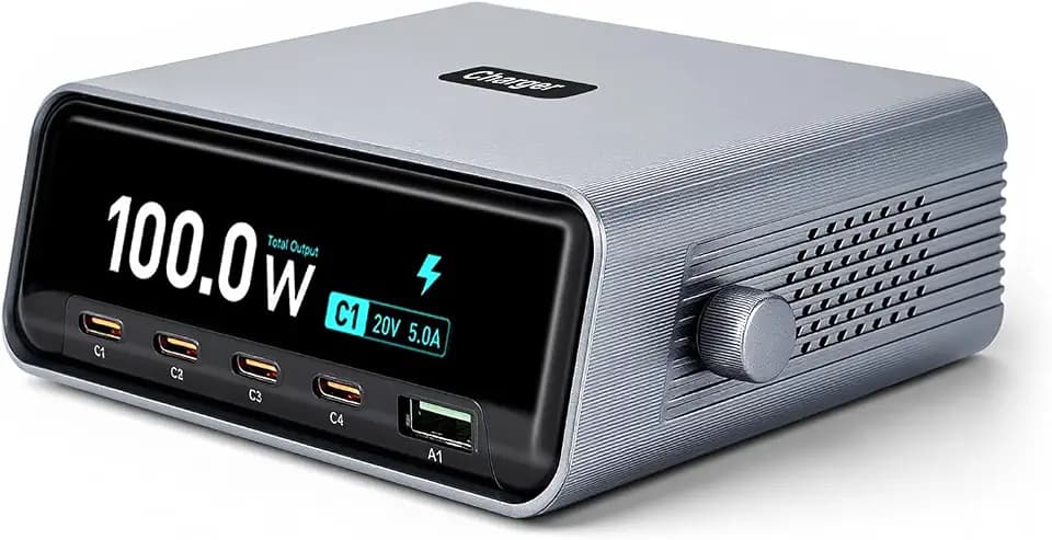 265W USB C Ladegerät, 5 Port Laptop GaN Ladestation (4C+1A), 2,3" Smart LCD-Display Schnellladegerät Netzteil kompatibel mit MacBook Air, iPad, iPhone 17/16/15, Galaxy S25 Ultra