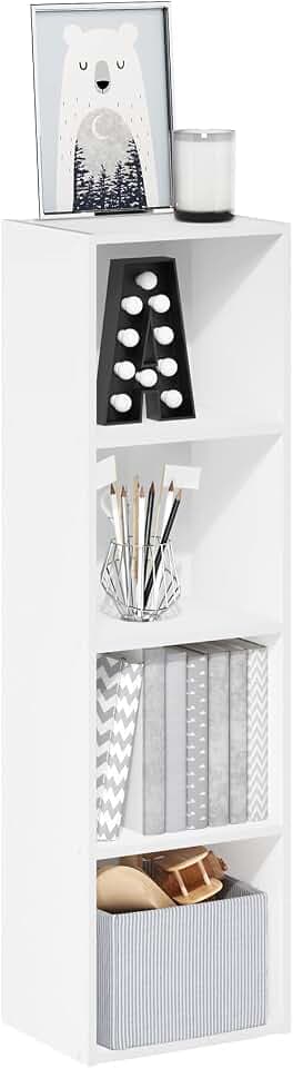 Furinno PASIR Book Shelf, 4-Tier Bookcase, Modern Standing Bookshelf, Open Storage Shelf, 9 x 12 x 42 Inches, for Home Office, Living Room, Plain White