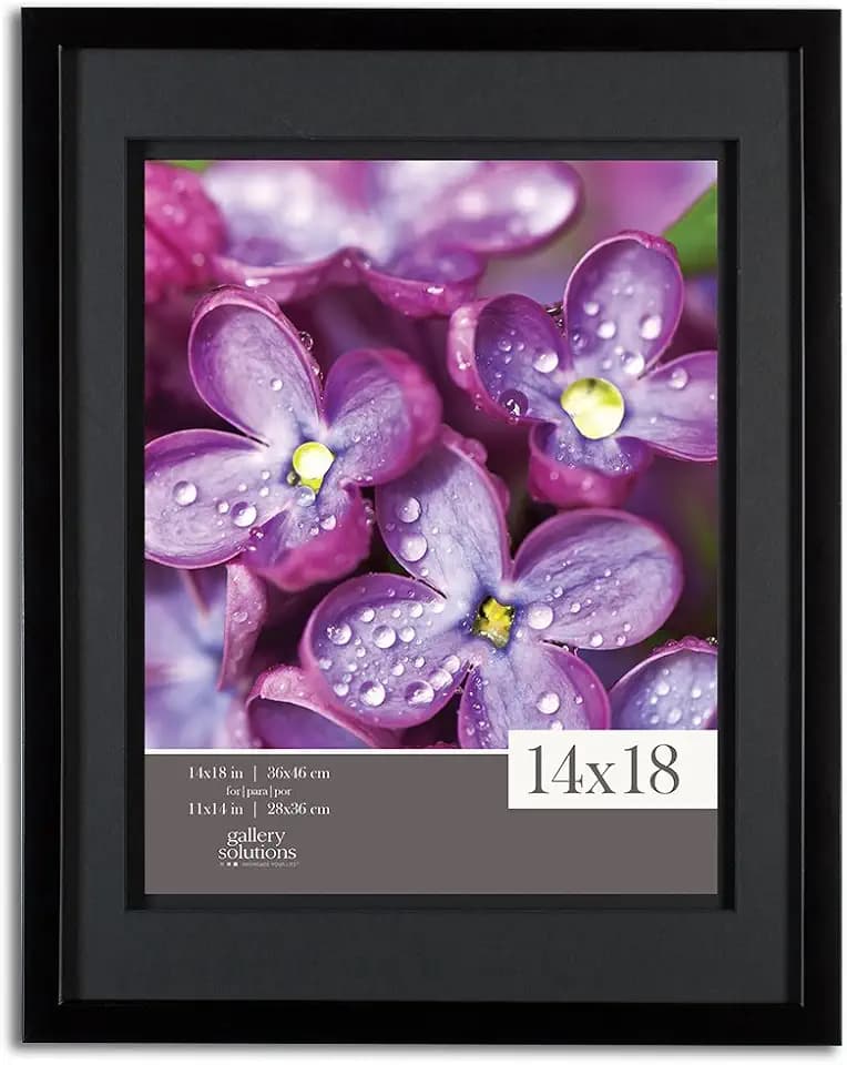 Gallery Solutions 14x18 Black Wood Wall Frame with Double Black Mat for 11x14 Image