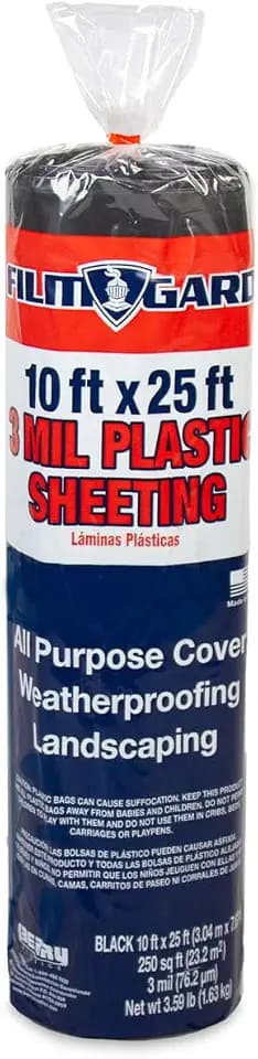 Film-Gard 626132 Consumer Plastic Sheeting 10' Width X 25' Length X 3 mil thick, Black