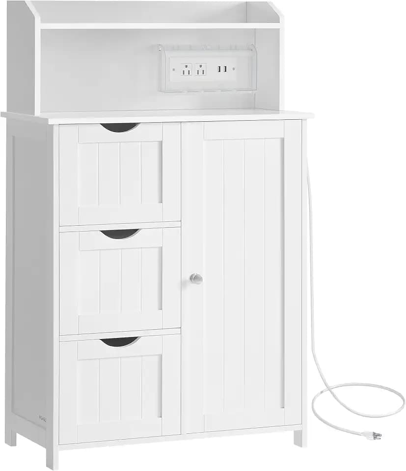 VASAGLE Tall Storage Cabinet with Power Strip, with 3 Drawers, 39.4" H