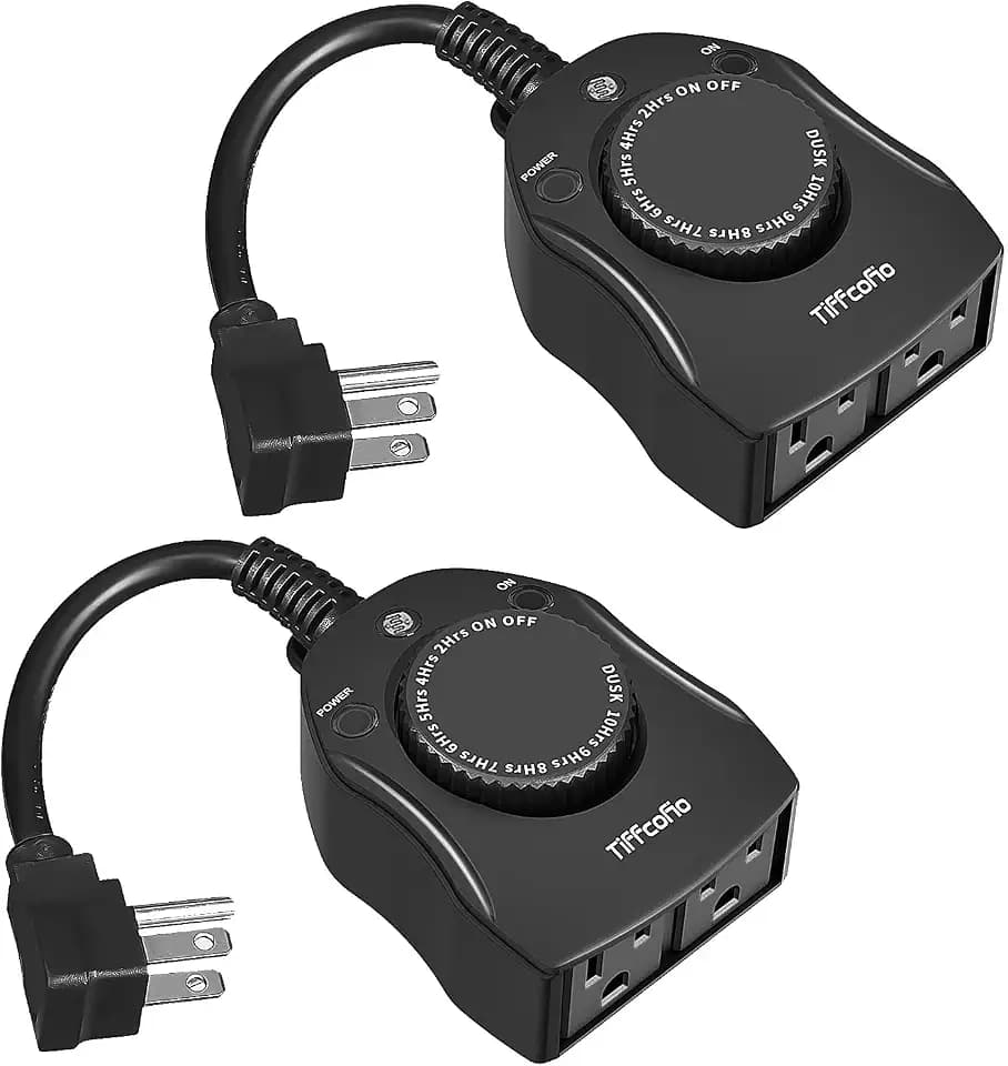TiFFCOFiO Outdoor Christmas Light Timer, Dusk to Dawn Sensor Countdown, Outdoor Timers for Electrical Outlets Waterproof, 2 Grounded Outlets for Christmas Lights, 15A 1/2HP, CSA Listed (2 Pack)