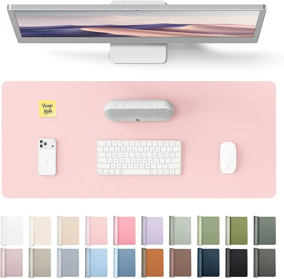 YSAGi Leather Desk Protector, Office Mat, Large Mouse Mat, Non-Slip PU Leather Blotter, Laptop Pad, Waterproof Writing Pad for Office and Home (Light Pink, 23.6" x 13.8")