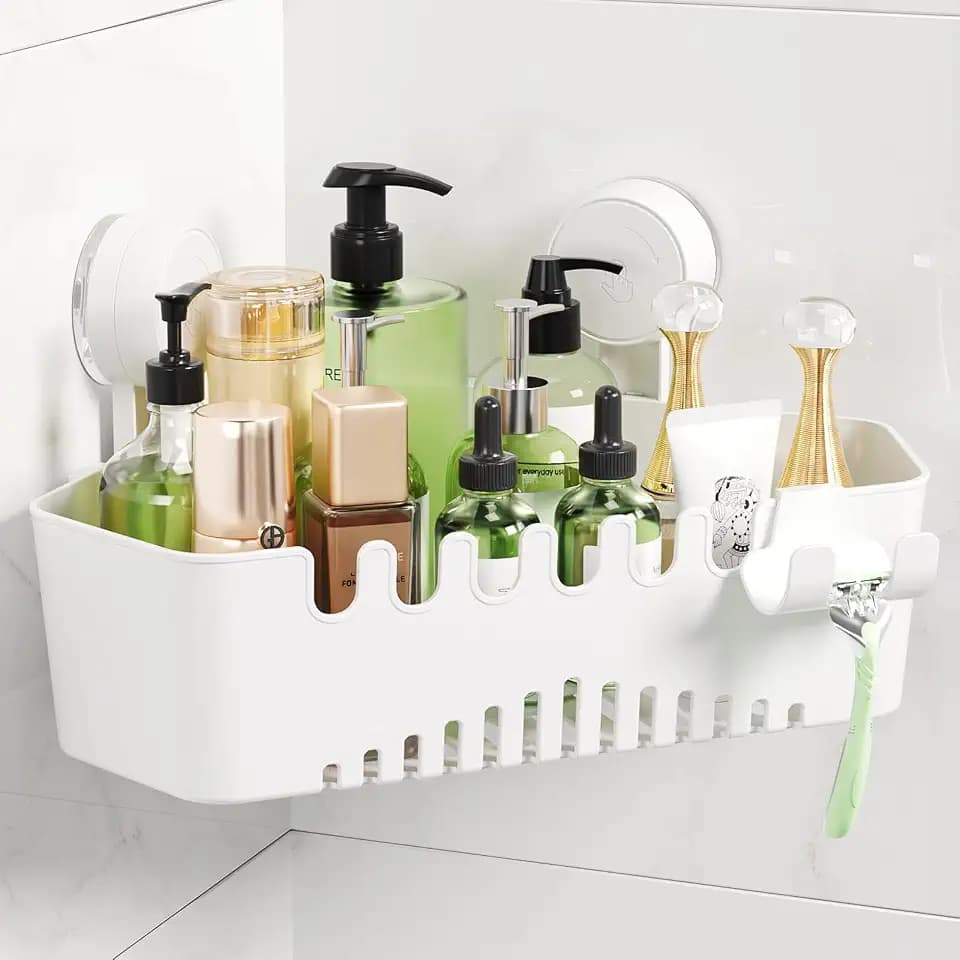 LUXEAR Corner Suction Cup Shower Caddy - White