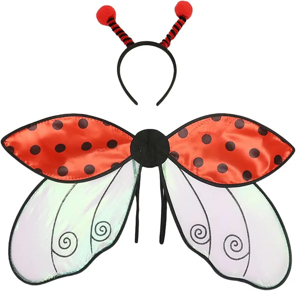 Women Girls Ladybug Costume Wings With Antenna Headband Halloween Dress Up