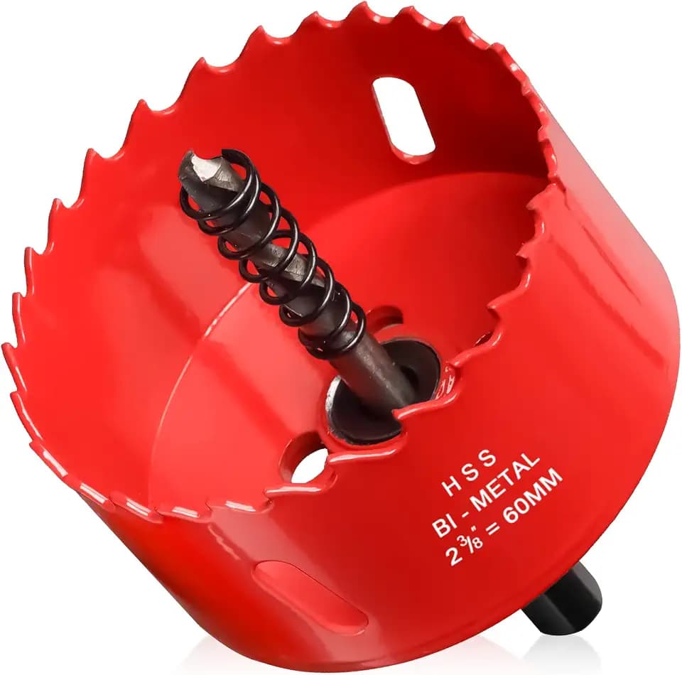 Hole Saw 2 3/8” (60mm) for Wood and Plastic, HSS Bi-Metal Hole Cutter Core Drill Bit for Drywall, PVC Boards, Fiberglass and Vent Pipes