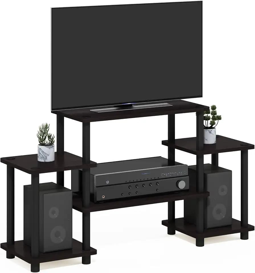 Furinno Turn-N-Tube No Tools Entertainment Center, Round, Square corner, Dark Walnut,11257DWN