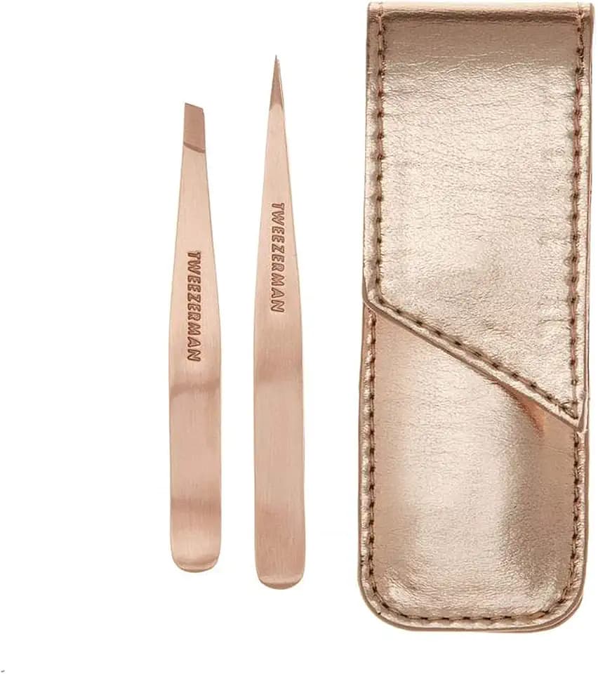 Tweezerman Petite Tweeze Set for Eyebrows with Travel Case Rose Gold