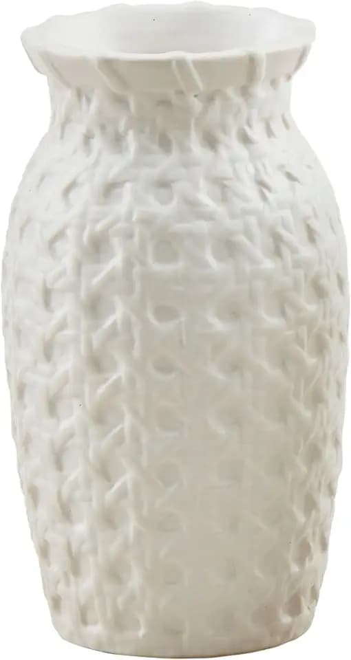 Mud Pie Woven Ceramic Vase, Cane, 5.5" x 3.25