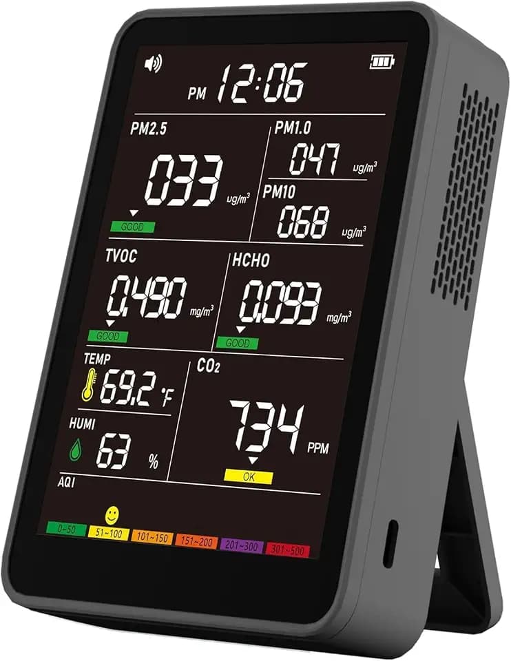 16-in-1 Indoor Air Quality Monitor, High-Precision Multi-Parameter Smart Air Quality Tester with HD Real-Time Color Screen, Portable Air Quality Monitor for Home, Office, Cars, Bedroom (Black Ink)