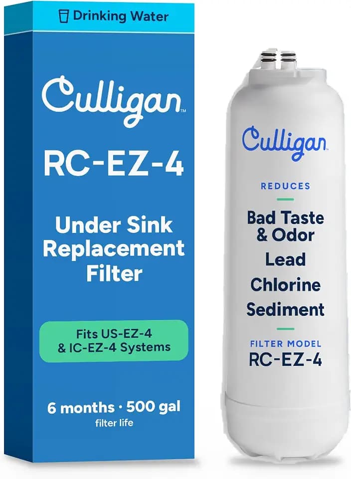 Culligan RC-EZ-4 Premium Water Filtration Replacement Cartridge for Under-Sink, Refrigerator, & RV Systems - EZ Change Water Filter System (500 Gallon Life)