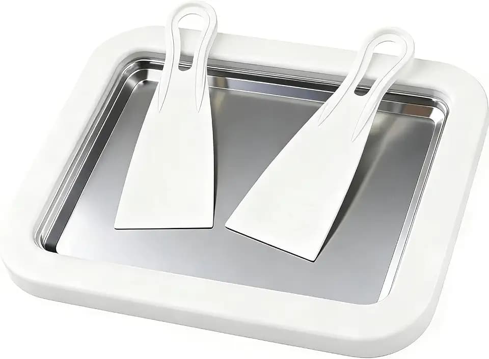 Rolled Ice Cream Maker, At Home DIY Homemade Rolled Ice Cream Kit, Stainless Steel Instant Freeze Plate with 2 Scrapers, Suitable for Family and Party (Large)