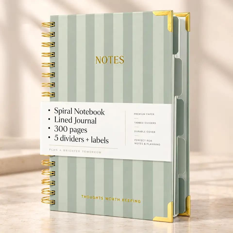 Aesthetic Thick Spiral Notebook With Tabs - Journal For Women Size B5