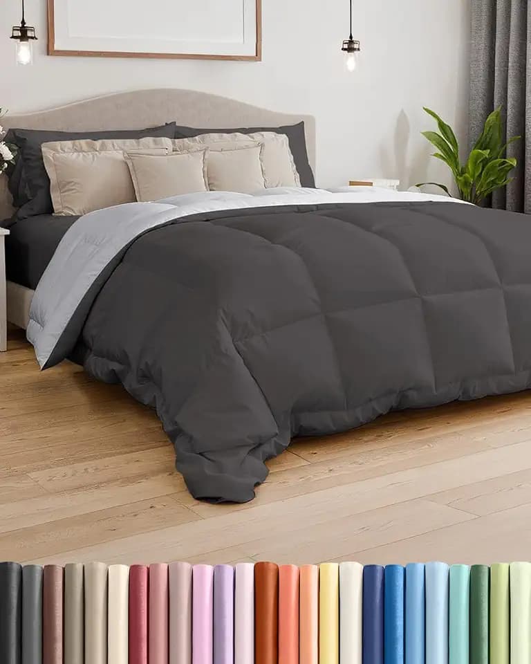 Comforter King - Reversible Comforter - Dark Grey & French Grey, 102" x 90"