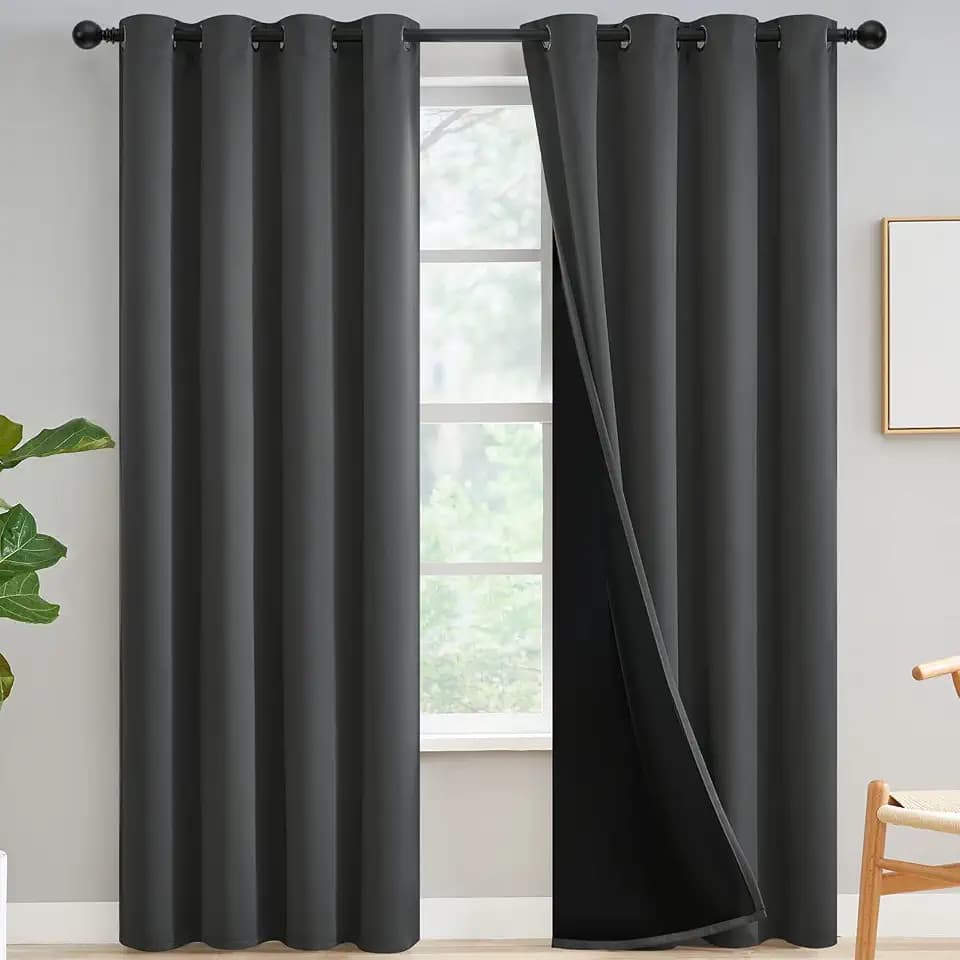 Yakamok Dark Grey Blackout Curtains 96 inches Long for Living Room 52" Wide