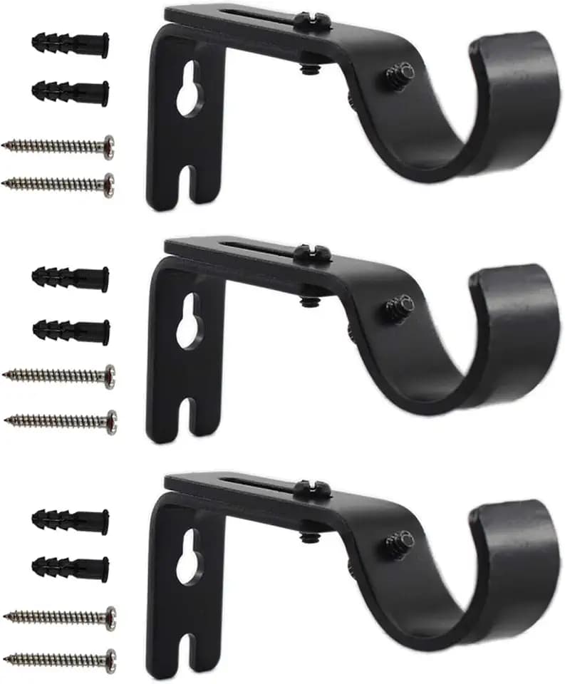 Adjustable Curtain Rod Brackets,ULIFESTAR 3 Pack Heavy Duty Drapery Rod Holders Hardware Window Curtain Rod Support Hanger for 1 Inch Rod with Installation Screws (Black)