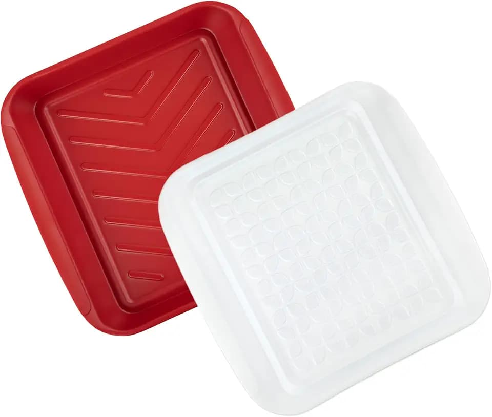 Tovolo Meat Marinating Container with Lid 2 Piece Small BBQ Prep Tub for Grilling Steak Veggies Burgers, Dishwasher Safe BBQ Marinade Container with Cover for Thawing Prepping or Serving 10.5 Inches