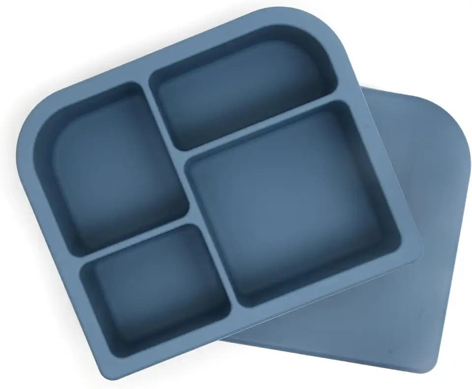 PrimaStella Snacktainer Silicone Bento Box - Leak-Proof Lunch Box for Kids and Adults (Slate Blue)
