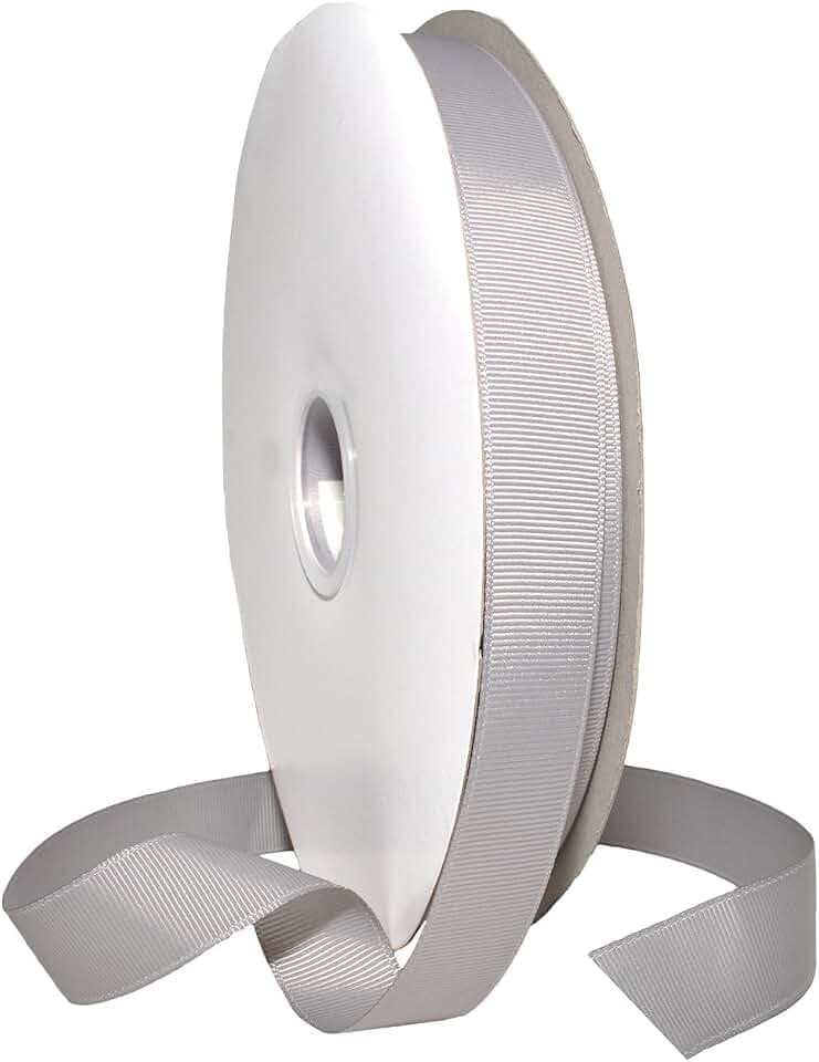 Morex Ribbon Grosgrain Fabric Solid Color Ribbons, Gift Wrapping, Christmas and Wedding Décor, for Crafting and Floral Arrangements, 7/8" x 50 Yd, Shell Grey