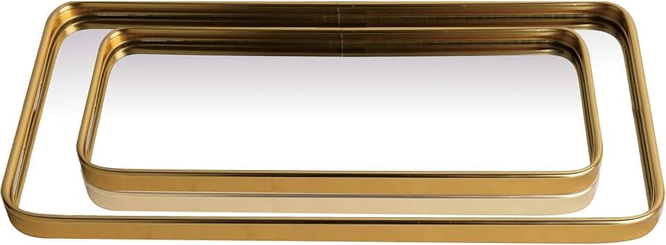 Perfum Trays,Gold Mirror Tray,Vanity Decorative Tray,Non Slip Rectangular Perfume Organizer for Jewelry,Bathroom,Coffee Table (Small+Large)