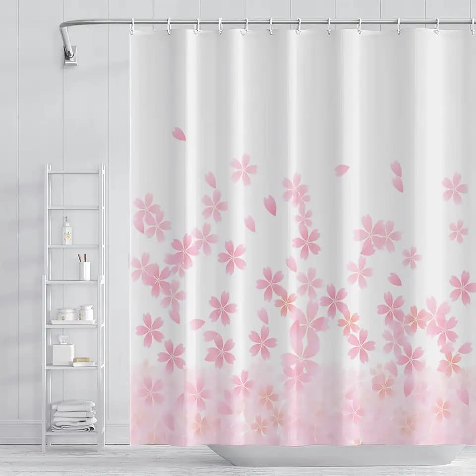 Pink Cherry Blossom Floral Shower Curtain for Bathroom 72x96 Inch