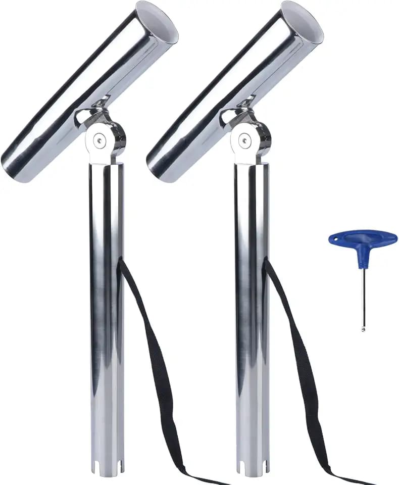 Outrigger Fishing Rod Holders, 2Pcs Stainless Steel Outrigger Rod Holders Adjustable Pole Holder with Safety Strap & Quick-Release Clip for Pontoon Boats, Yachts, Fishing