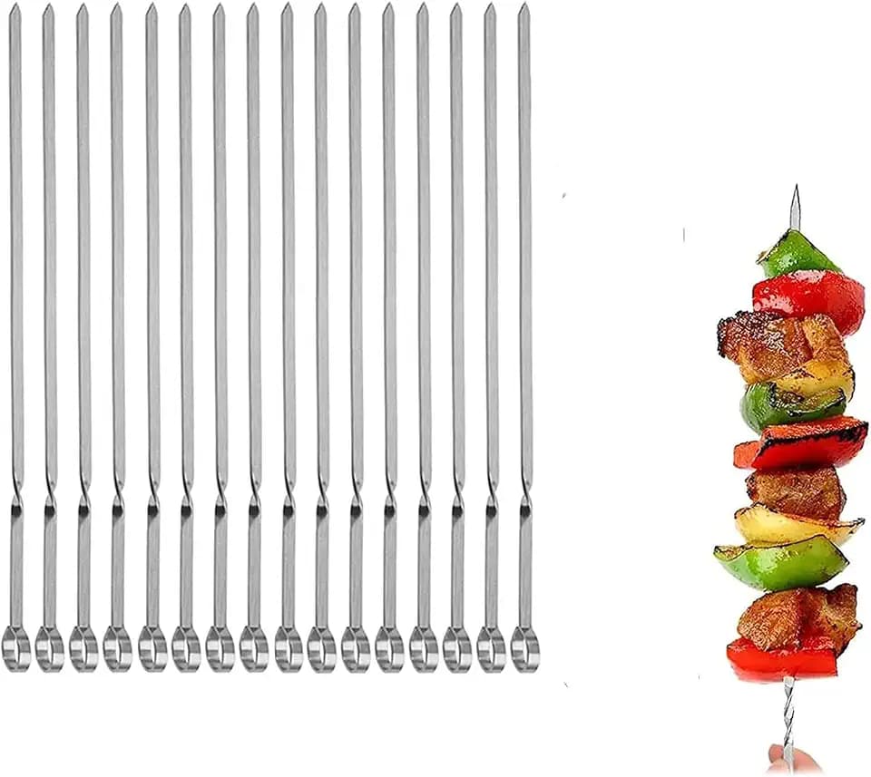 Metal Skewer for Grilling,Kabob Skewer,Flat BBQ Barbecue Skewer,Grilling Skewers Set,Reusable BBQ (15" skewer(16 pack))