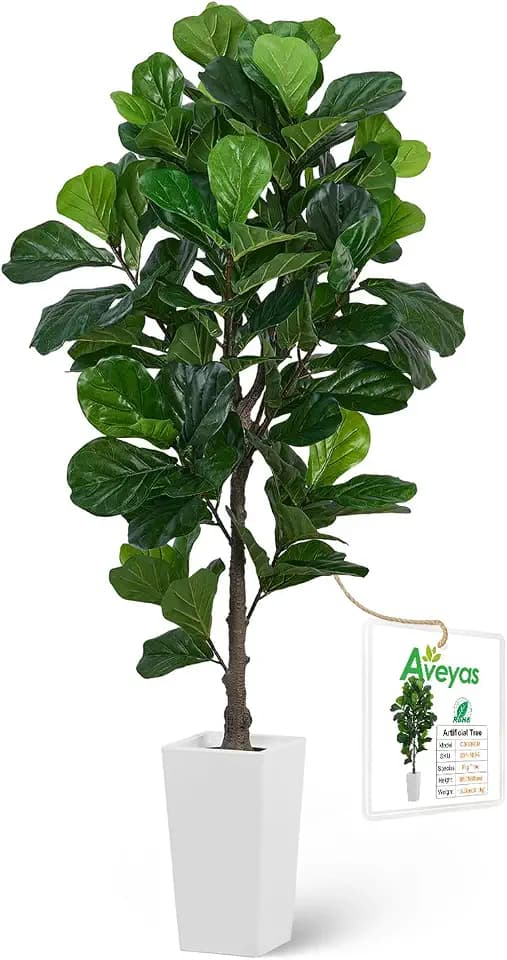 Aveyas 6ft Artificial Fiddle Leaf Fig Tree for Home Decor, 6 Feet Large Faux Plant Fake Ficus lyrata Silk Trees with Pot for Indoor Outdoor House Living Room Office (6 ft Tall Including Raised Pot)