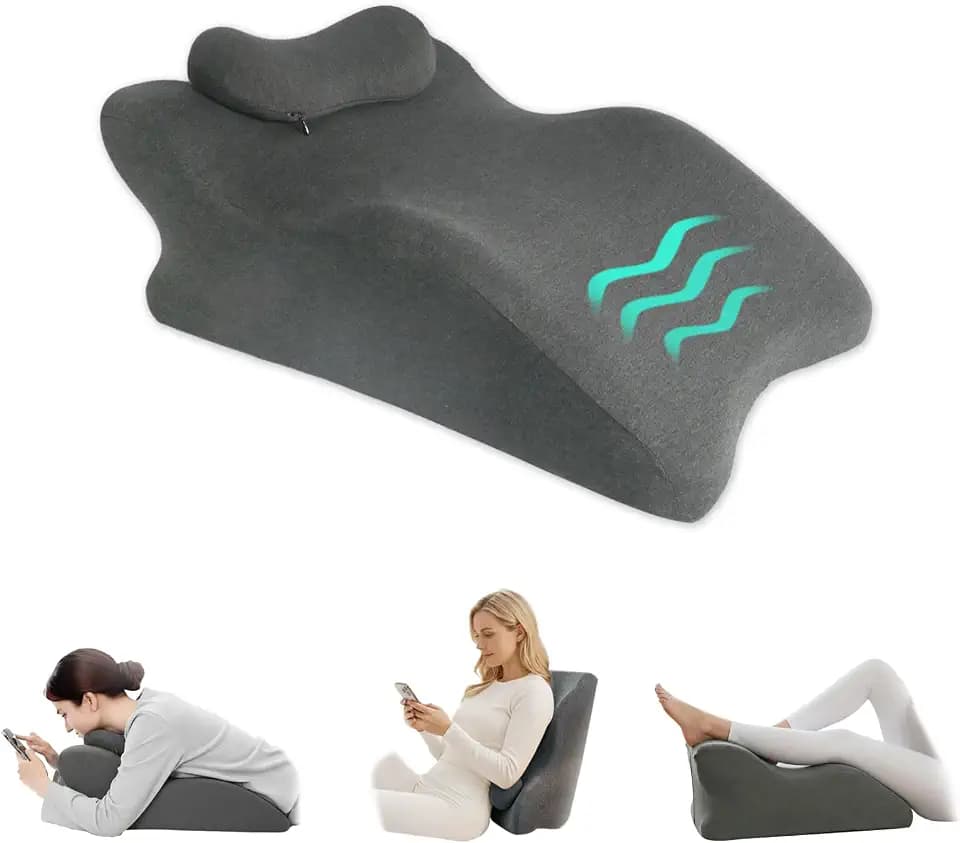 Ergonomic Wedge Prone Pillow,Memory Foam Multi-Functional Bed Pillow,Ideal for Bed Breaks,Reading,Back Support,Upper Body Leg Elevation Comfort,Anti-Slip Base