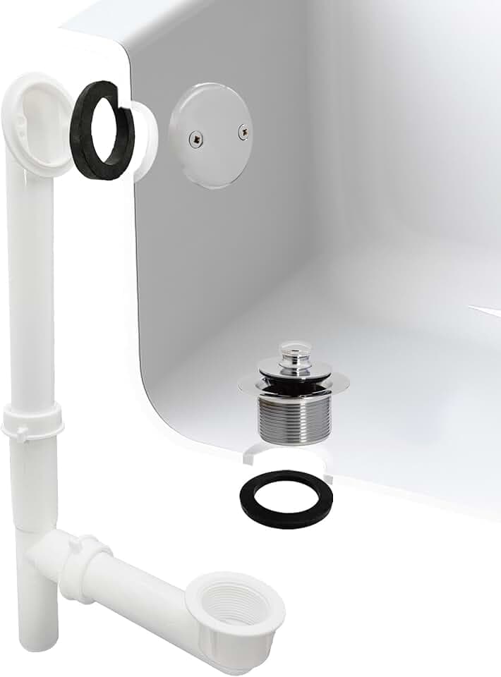 Westbrass Y594244CP White Tubular Twist & Close Bath Waste and Overflow Assembly, Polished Chrome