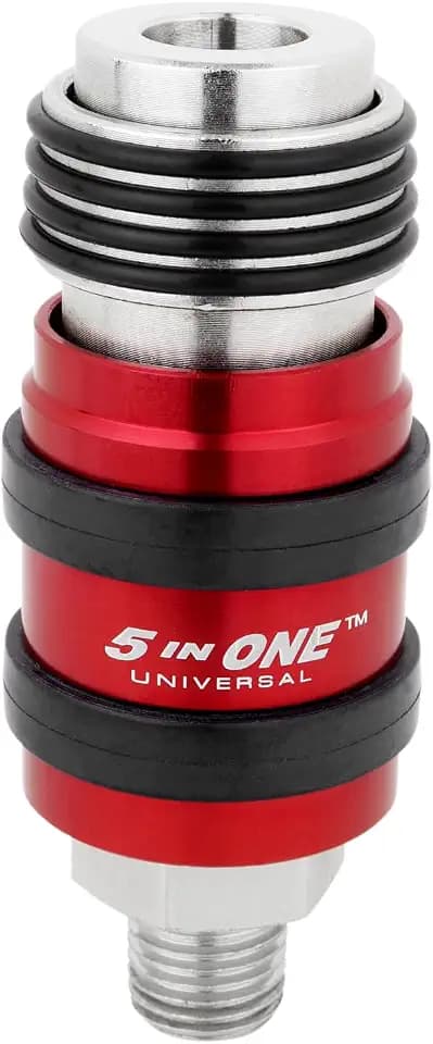 Milton 5 in ONE™ Universal Safety Exhaust Quick-Connect Industrial Coupler 1/4" Male NPT, Accepts All Major Interchanges, Safely Disconnect and Eliminate Potentially Dangerous Hose Whip