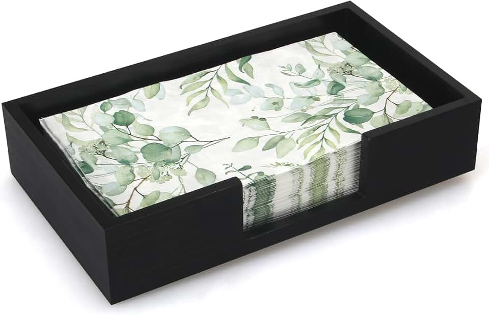 Black Wooden Napkin Holder for Bathroom Paper Hand Guest Towels Holder Tray