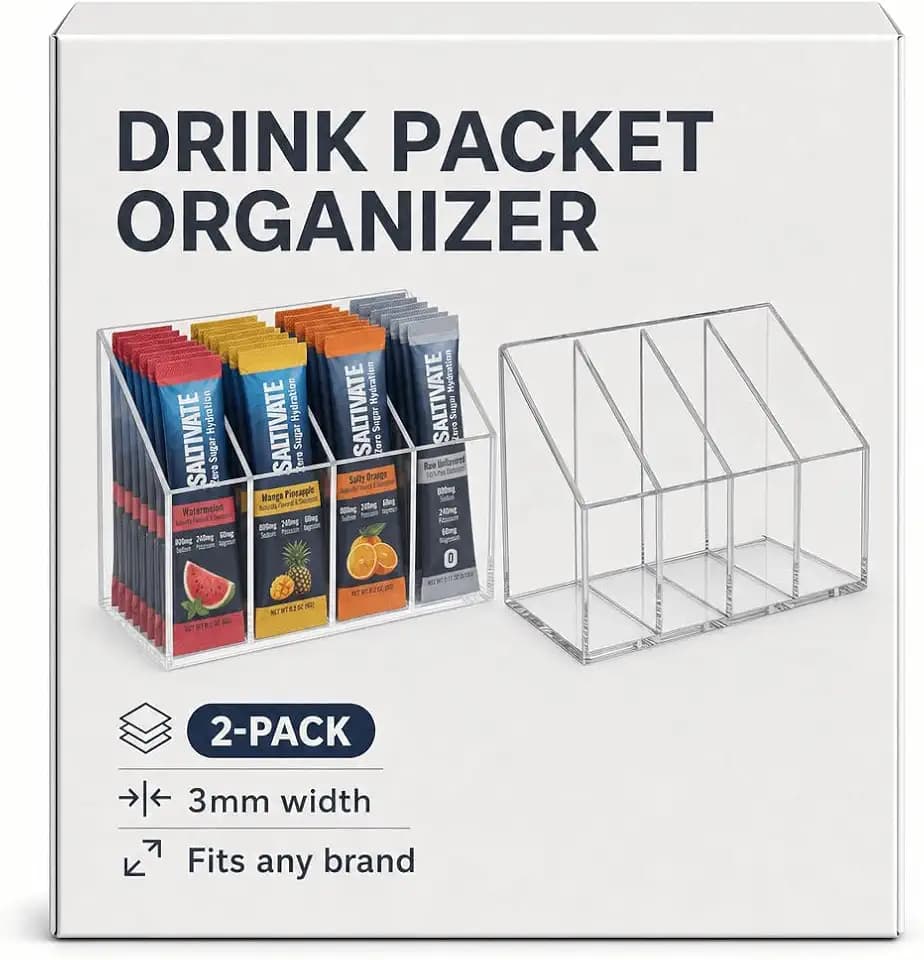 Drink Packet Organizer, 2 Pack, Clear Acrylic Countertop Caddy