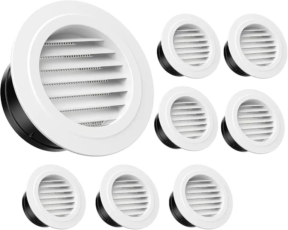 HG Power 6 Inch (150mm) Soffit Vents - 8 Pack White ABS Louvered Exhaust Vent with Built-in Screen Mesh - for Exhaust Fan, Inline Duct Fan, Bathroom, Kitchen, Attic, HVAC & Dryer Ventilation