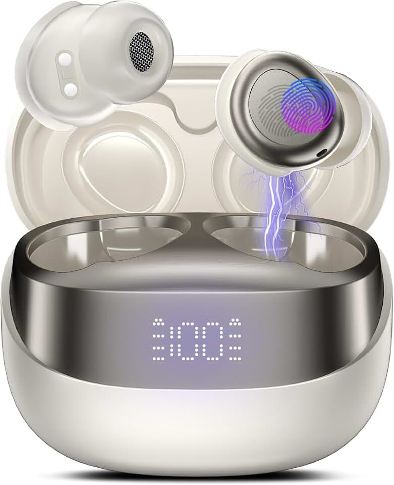 Bluetooth Kopfhörer, Mini In Ear Kopfhörer Kabellos Bluetooth 5.4 Stereo HiFi Immersiv, 47Std Spielzeit Schlafkopfhörer mit Passiver Geräuschmaskierung, LED-Anzeige, IP7 Wasserdichte Ohrhörer Weiß