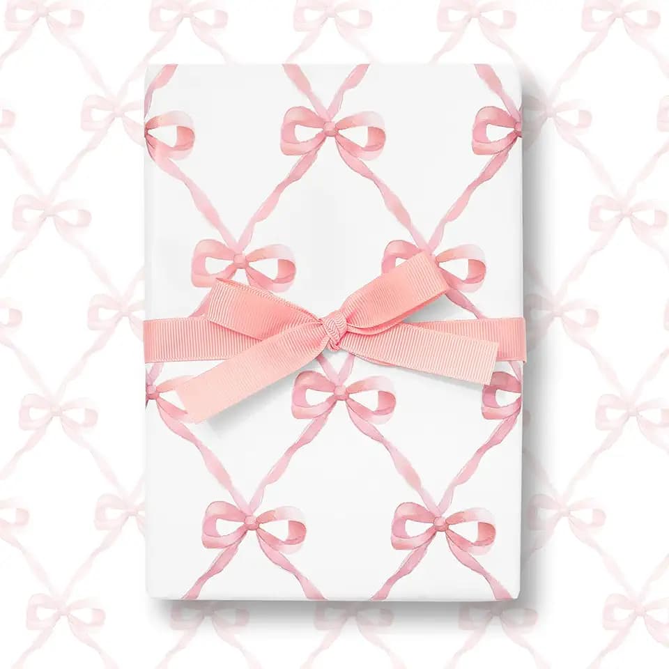 JarThenaAMCS 6 Sheets Pink Bow Wrapping Paper -Not Roll- Gift Wrap Paper Folded Flat Large Craft Papers for Birthday Baby Shower Party Supplies, 27.6 x 39.4 Inch