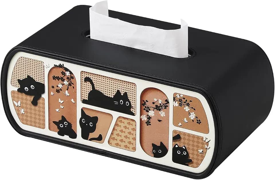 Cat-Themed Tissue Box Cover Rectangle, Fits 120/160 Count Boxes
