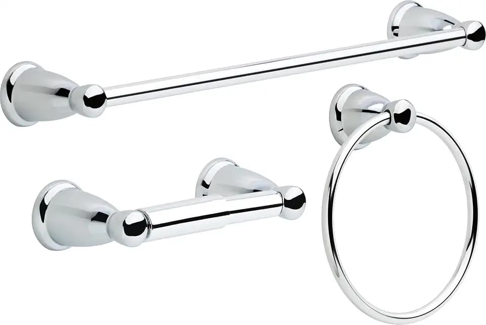 Franklin Brass 3-Piece Polished Chrome Bathroom Set Towel Rack, Ring, Toilet Paper Holder| Kinla Bath Accessories