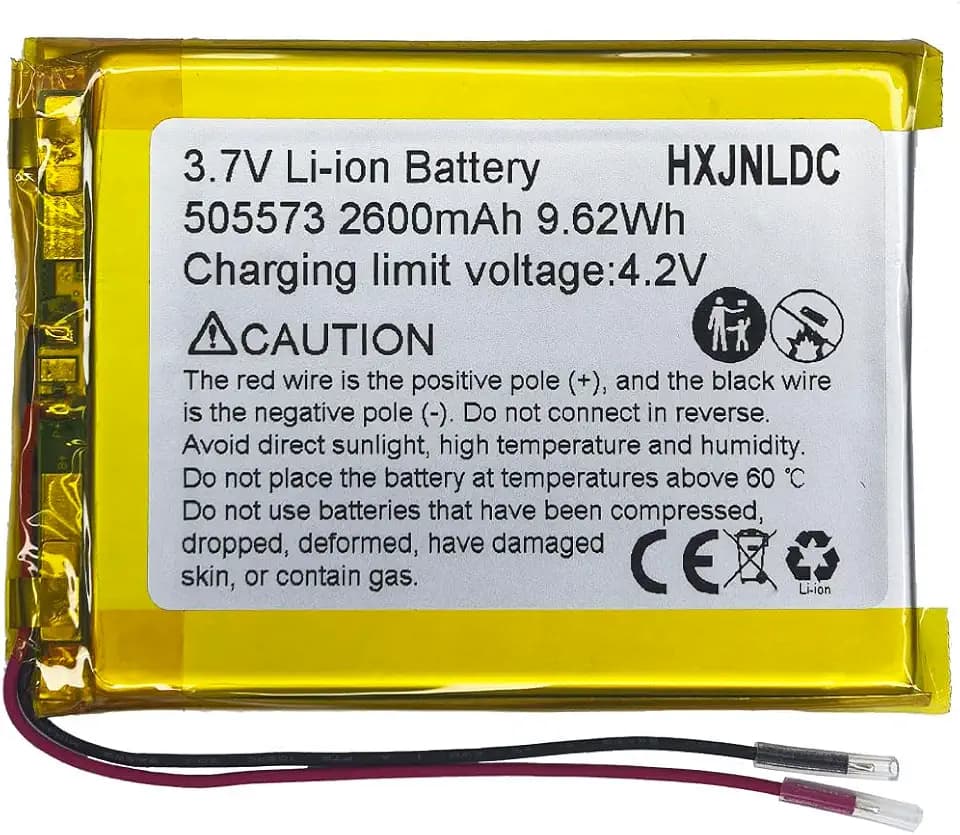 DC 3.7V 2600mah 505573 wiederaufladbare Lithium-Polymer-Batterie passend für DIY 3.7-5V elektronische Produkte mit eingebautem 2-Draht-Batterieaustausch und LED-Leuchten