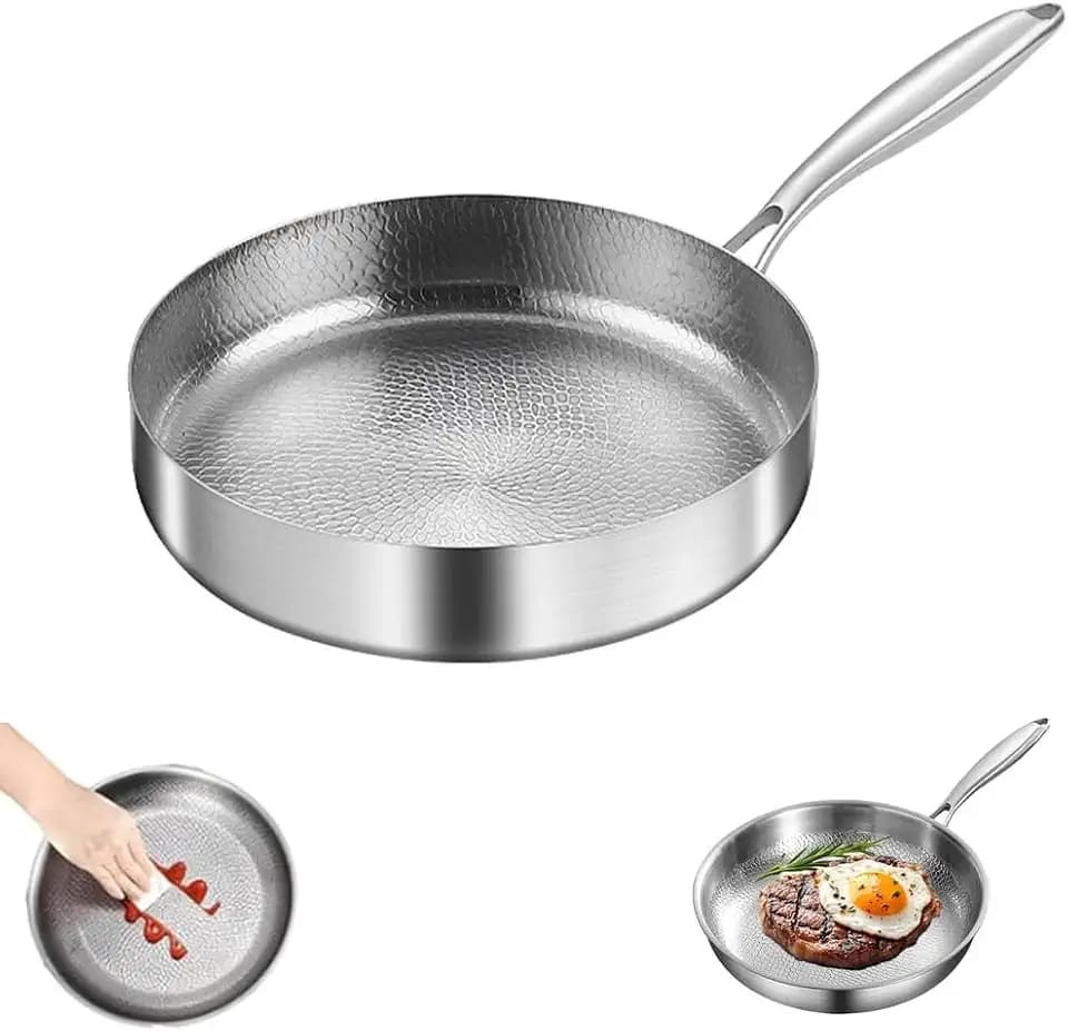 Titanium Hammered Pro Pan, No Coating Titanium Pans for Cooking, Non-Toxic Titanium Cookware, Even Heating for Cooking, Titaniums Nutri Pans Compatible with All Cooktops,7.87in