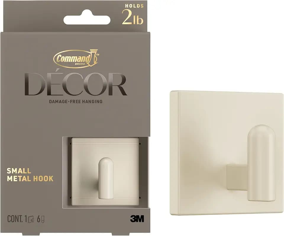 Command Beige Decor Hooks, 1 Hook, 6 Strips