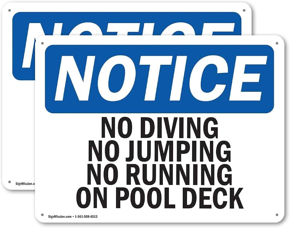 (2 Pack) No Diving No Jumping No Running On Pool Deck OSHA Notice Sign 14 Inch X 10 Inch Plastic Sign, Weather Resistant, UV Protected for Workplace, Business, and Construction Site, Made in the USA