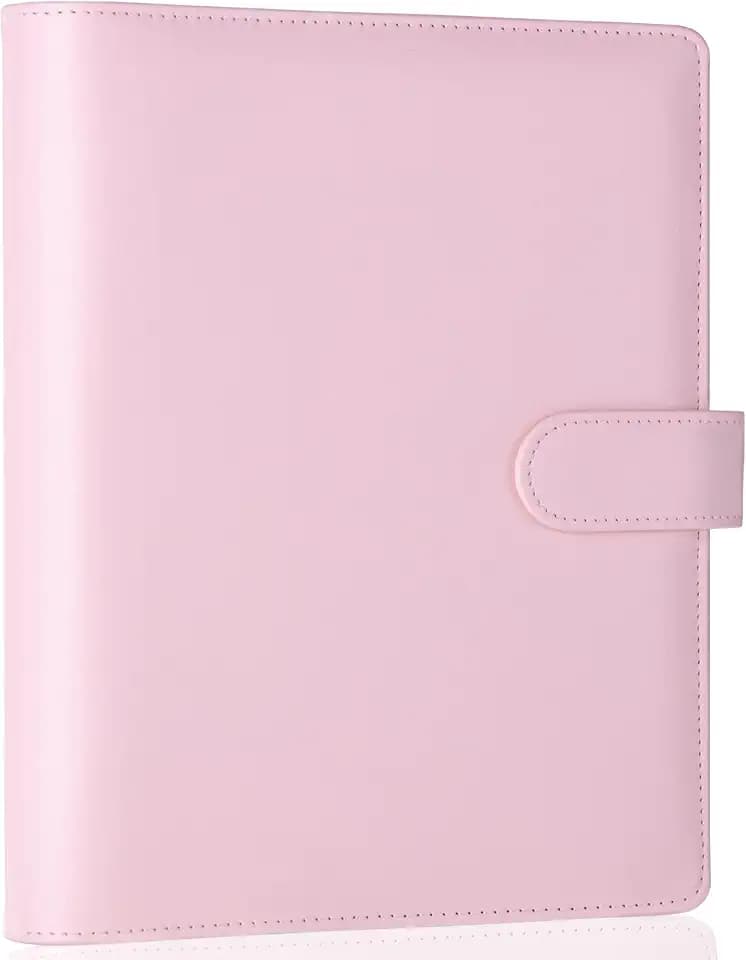 Antner A5 Binder 6 Ring Refillable Notebook Planner Cover for A5 Planner Inserts & Refill Paper, PU Leather Loose Leaf Budget Binder Personal Organizer Kpop Photocard Holder with Magnetic Buckle, Pink