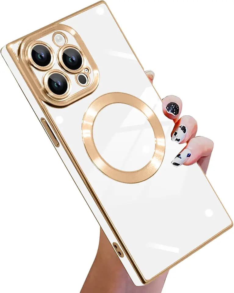 KANGHAR Case for iPhone 15 Pro Max Rectangle Luxury White Magnetic