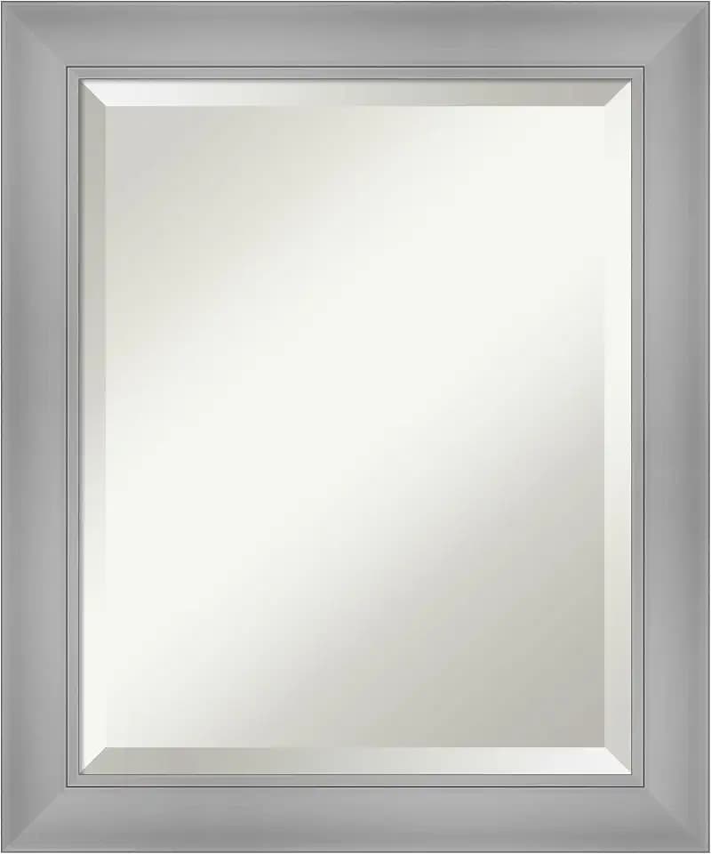Amanti Art 24x20 Bathroom Vanity Mirror, Flair Polished Nickel Frame, Rectangular Wall Mirror, Beveled Edge, Hangs Horizontally or Vertically