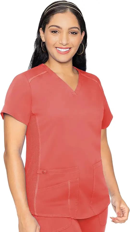 Med Couture Touch V-Neck Scrub Tops Women Classic Fit Nurse Shirt 4 Pockets