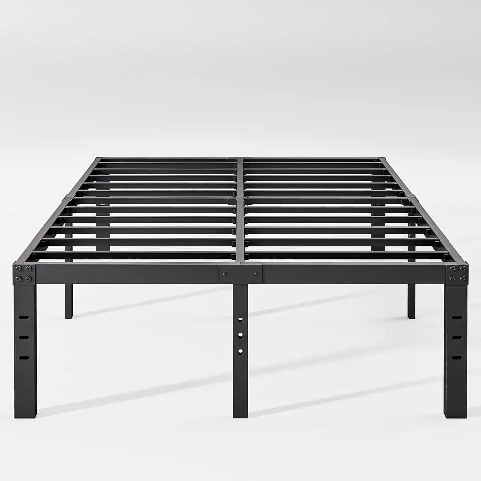 18" Metal Full Size Bed Frame with Storage, Black, No Box Spring